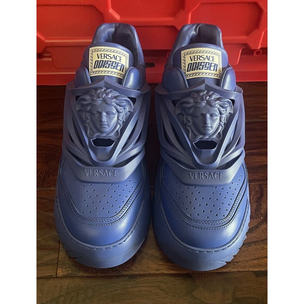 $999 NIB Versace Odissea Blue Leather Low Top Sneaker Shoes Size US 13 Euro 46 D - Picture 5 of 8